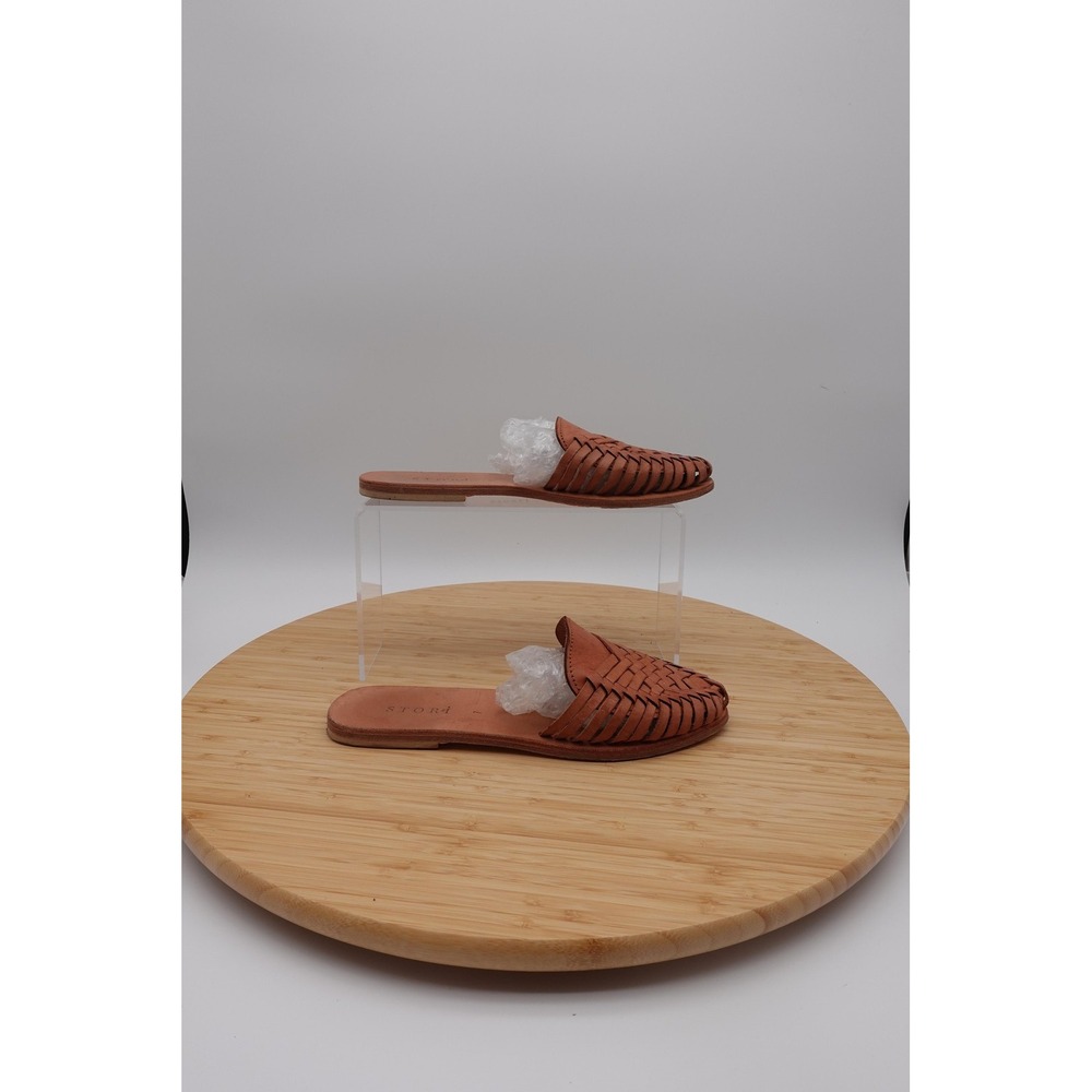STORI Sandals Womens Size 7 Brown Leather Woven Slide Slip On Shoes Casual